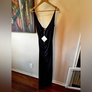 Navy Blue Angel Biba Formal Dress With Ruching And Asymmetric Front Slit Small